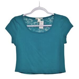 Wet Seal Bozzolo Teal Short Sleeve Crop Top